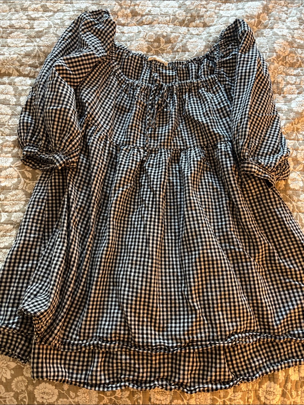 Black and White Gingham Off-Shoulder Mini Dress
